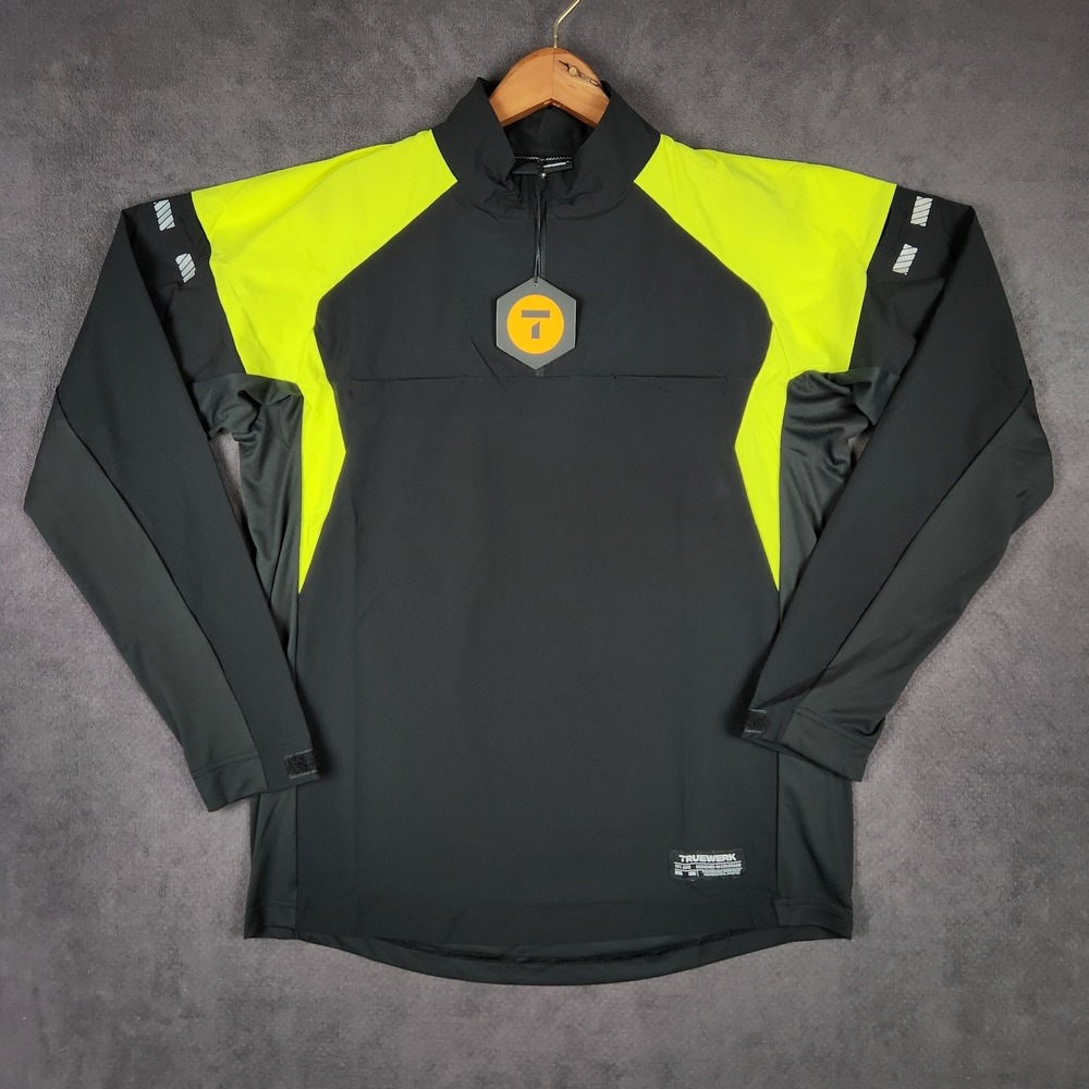 Truewerk Moto Jersey 1/4 Zip Mens Large Black Hi-Vis Yellow Reflective NEW